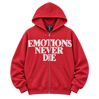 EMOTIONS NEVER DIE HOODIE — RED — FRENTE