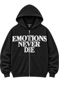 EMOTIONS NEVER DIE HOODIE — BLACK — FRENTE