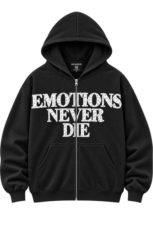 EMOTIONS NEVER DIE HOODIE — BLACK