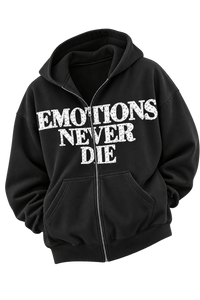EMOTIONS NEVER DIE HOODIE — BLACK — DETALLE