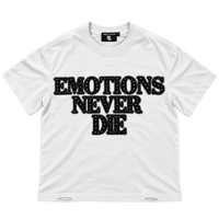 CAMISETA MIXED EMOTIONS WHITE END RHINESTONE — FRENTE
